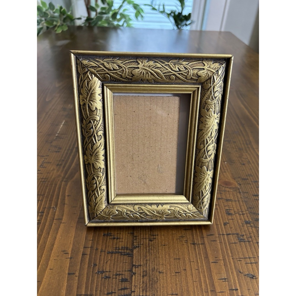 Ornate Gold Tone 6"x7.75" Floral Picture Frame Victorian Art Nouveau Tabletop